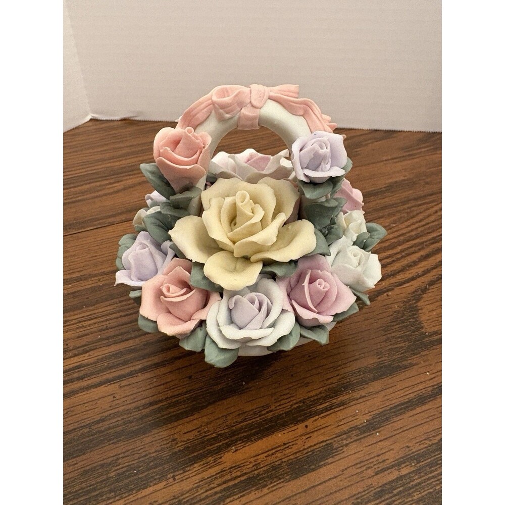 Vintage Ceramic Basket of Artificial Flowers